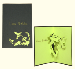Hummingbird pop-up card, opened